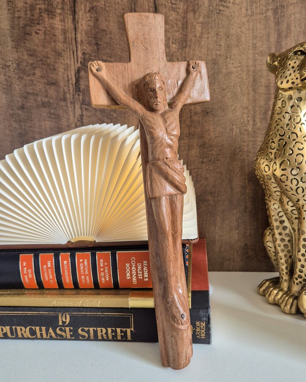 Hand Carved Wooden Crucifix Wall Cross Jesus Christ Christian Folk Art Decor